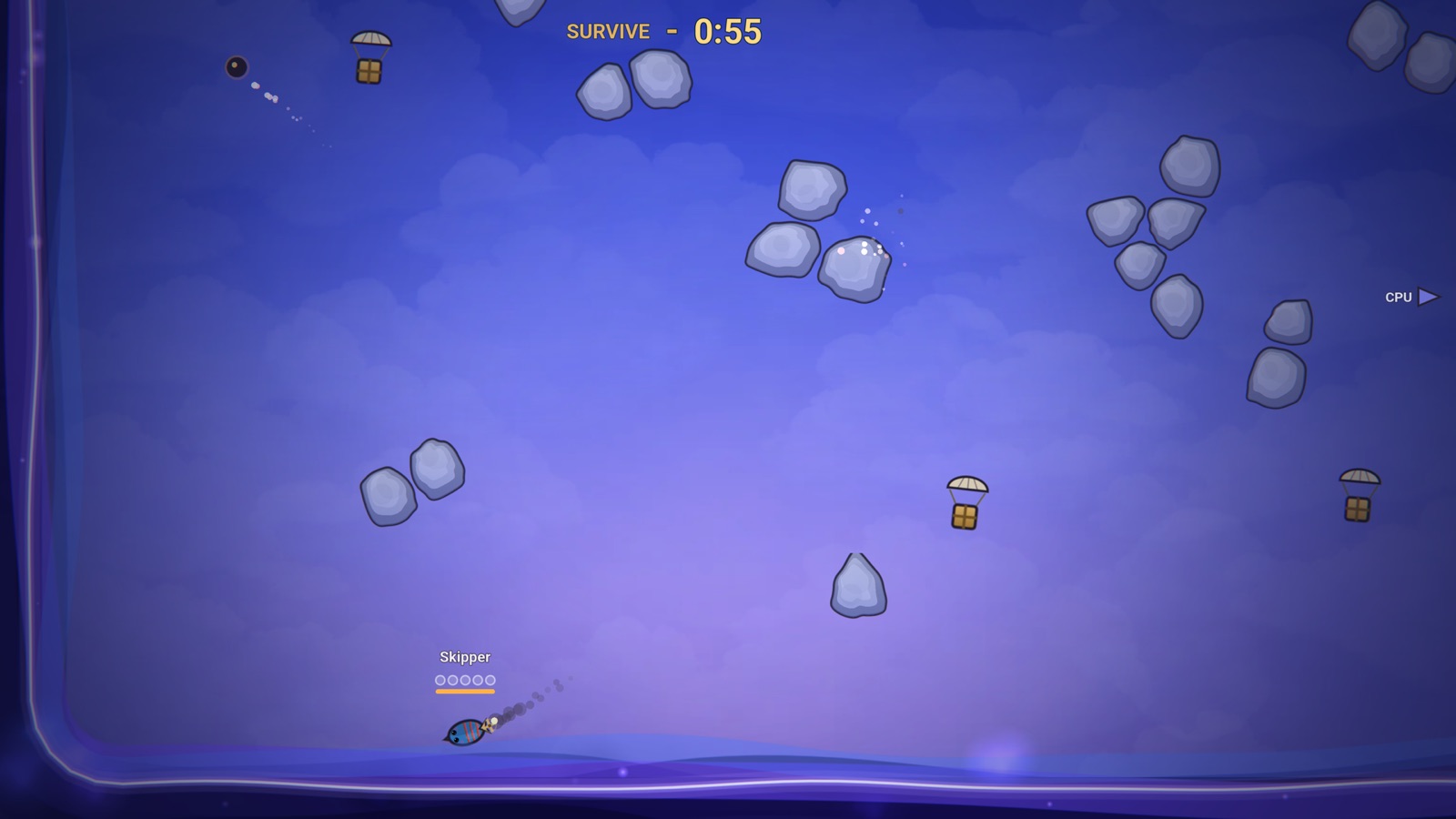 Airships among rock spires inside the storm wall in a Survive round