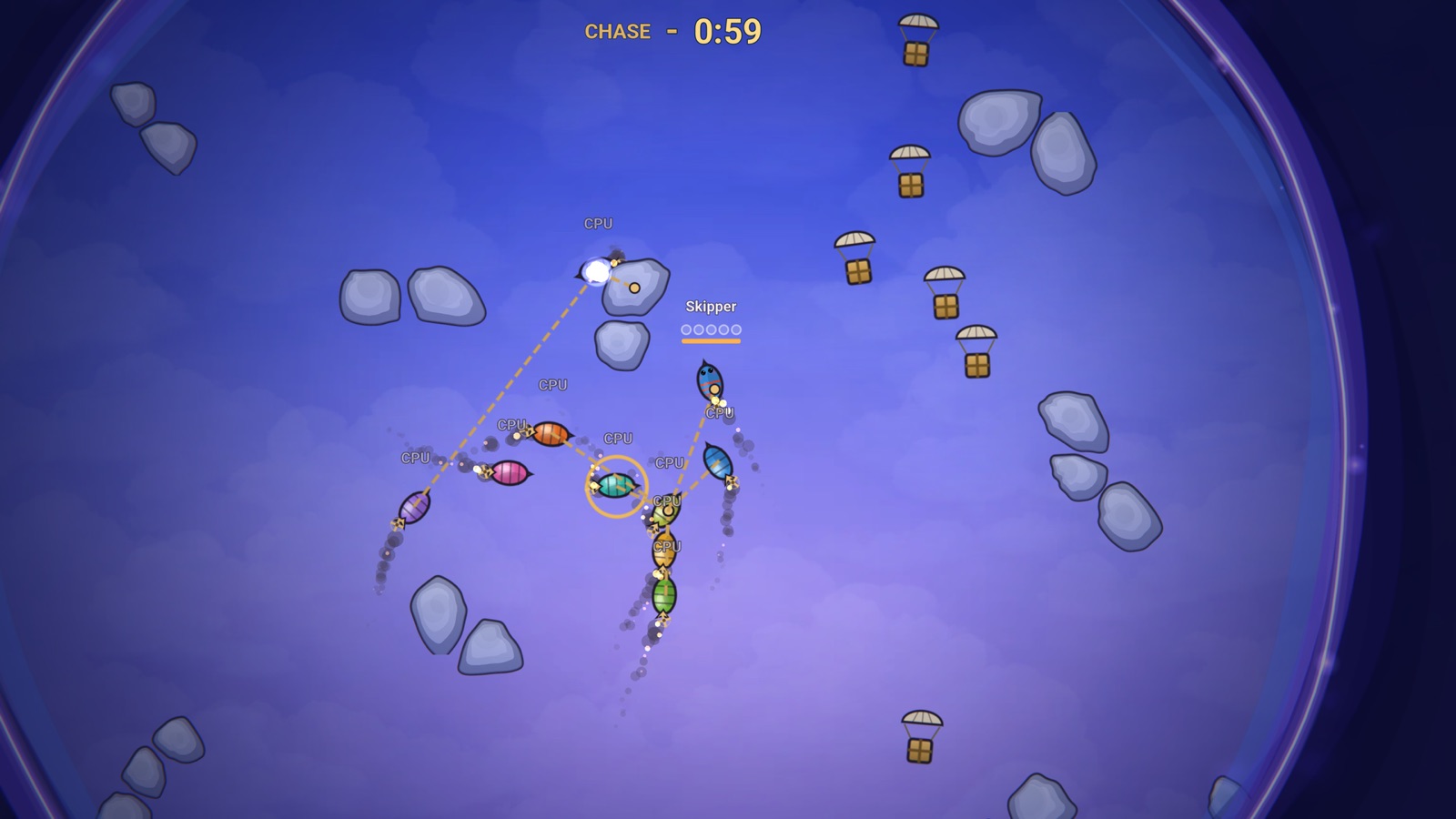 Harpoon lines stretched between airships in a Chase round
