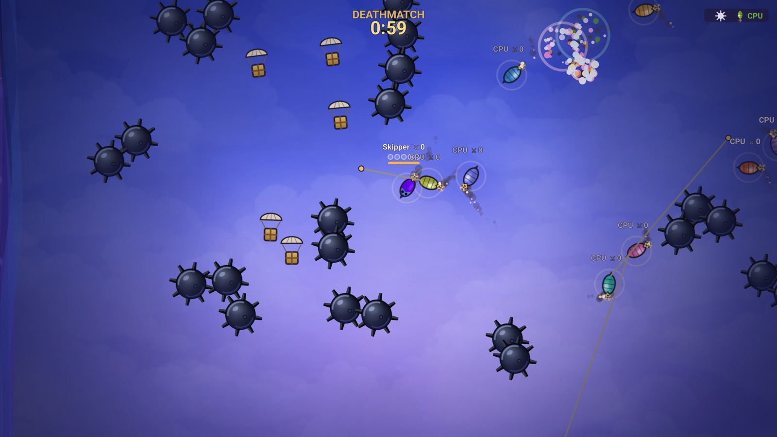 Airships threading a field of floating mines as one goes off